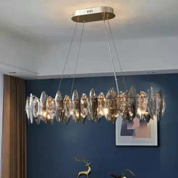 Роскошная Столовая Гостиная Потолочная Люстра Современные Длинные Хрустальные Подвесные Светильники Украшения Дома Глянцевый Подвесной Светильник Светодиодный Свет