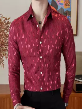 Роскошная жаккардовая рубашка в британском стиле 2024, мужские свадебные костюмы, смокинг для выпускного, мужская приталенная рубашка с длинным рукавом, мужская рубашка