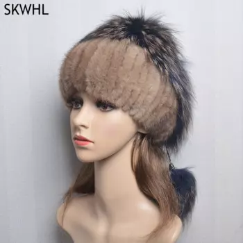 Роскошная женская зимняя шапка из меха норки Теплая Лыжная шапка из натурального Меха чернобурки вязаная меховая шапка брендовая модная шапка в русском стиле