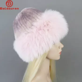 Роскошная зимняя женская вечерняя модная меховая шапка Skullies, женские вязаные шапки из натурального лисьего меха, женские шапки, однотонная шапка из меха кролика рекс