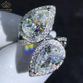 Роскошное кольцо WUIHA из реальной искусственной серебра 3EX с грушевидной огранкой 8CT VVS D, свадебное обручальное кольцо с муассанитом, Изящные Ювелирные украшения