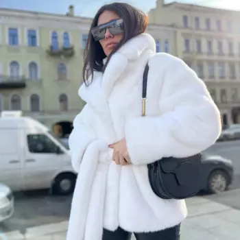 Роскошное однотонное белое пальто из искусственного меха с поясом, женская толстая теплая пушистая плюшевая куртка, шикарные женские уличные модные зимние пальто, наряды