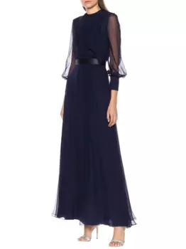 Роскошное женское плиссированное платье макси, сексуальное Сетчатое элегантное платье с длинным рукавом и поясом