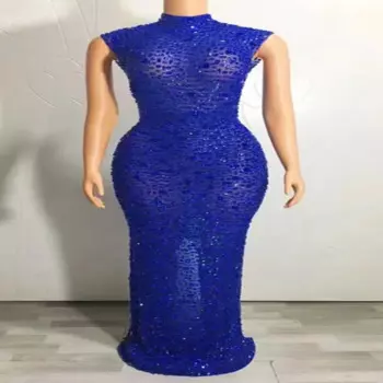 Роскошное женское прозрачное длинное платье, вечернее платье для празднования дня рождения, сетчатый костюм, женские танцевальные платья без рукавов beibei