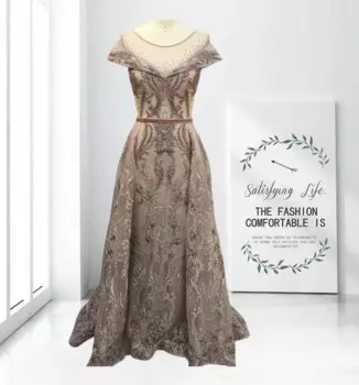 Роскошное женское вечернее платье с юбкой-годе Дубай, сексуальное длинное кружевное платье ручной работы с круглым вырезом, роскошное вечернее платье