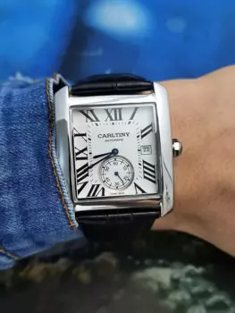 Роскошные автоматические часы, мужские деловые механические наручные часы, модные часы, прямоугольные водонепроницаемые часы из нержавеющей стали CARLTINY