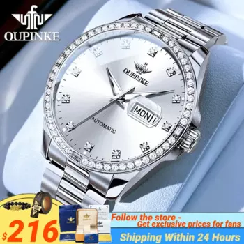 Роскошные брендовые японские автоматические механические часы OUPINKE 3261 для мужчин, деловые часы с красными бриллиантами, мужские водонепроницаемые часы с двойным календарем