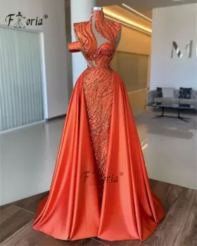 Роскошные бусы с блестками Дубай Русалка Вечерние платья Couture Оранжевая длинная верхняя юбка Вечернее платье для выпускного вечера Торжественное специальное robe de soire