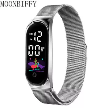 Роскошные часы-браслет Миланская нержавеющая сталь светодиодные электронные часы с магнитной застежкой женские спортивные часы женские водонепроницаемые часы