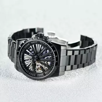Роскошные черные автоматические механические мужские повседневные спортивные часы-скелетоны OBLVLO, водонепроницаемые часы с браслетом