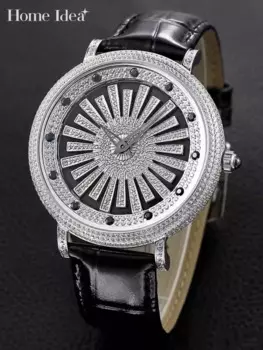 Роскошные деловые мужские кварцевые часы для работы блестящие бриллиантовые шипованные ремешки из натуральной кожи Дизайнерские наручные часы с пряжкой