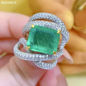 Роскошные Драгоценные камни KQDANCE, искусственное серебро 100%, создайте изумрудные бриллианты 5 карат с зеленым камнем, изящные украшения для женщин