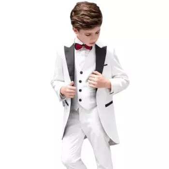 Роскошные комплекты костюмов для мальчиков, детский вечерний деловой фрак для выпускного вечера, комплект из 3 предметов, белый свадебный цветок, детские облегающие костюмы на заказ