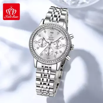 Роскошные Кварцевые часы Fate Love 881 для женщин, водонепроницаемые светящиеся наручные часы со стальным ремешком, оригинальные женские часы с хронографом