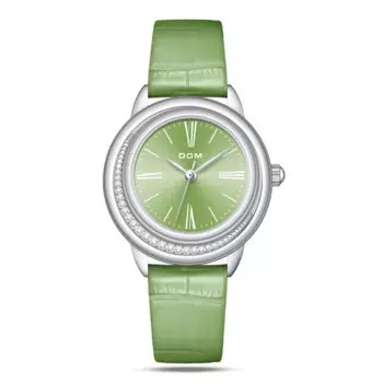 Роскошные модные женские кварцевые наручные часы DOM Top, Элегантные зеленые женские часы, водонепроницаемые часы с кожаным ремешком