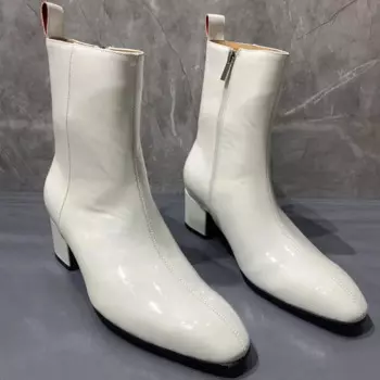 Роскошные мужские белые ботинки, Высококачественная обувь из лакированной кожи, мужские ботильоны, Современные стильные увеличивающие рост ботинки, мужская обувь