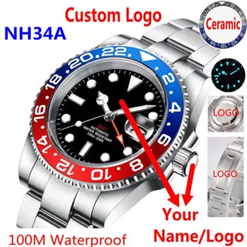 Роскошные мужские часы NH34 GMT, автоматические механические часы 40 мм, Керамическая рамка, светящийся сапфир, водонепроницаемые мужские часы 100 м