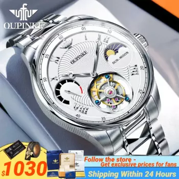 Роскошные мужские часы OUPINKE, деловые модные наручные часы, швейцарский турбийон, эксклюзивный вольфрамовый стальной ремешок, мужские сапфировые часы