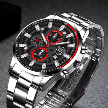 Роскошные мужские часы, серебристые кварцевые часы из нержавеющей стали, брендовые Модные мужские спортивные светящиеся наручные часы с кожаным ремешком, часы