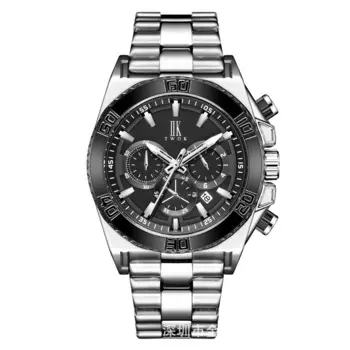 Роскошные мужские кварцевые часы IIK с тремя глазами и шестью контактами, Водонепроницаемые многофункциональные часы из нержавеющей стали