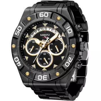 Роскошные мужские кварцевые часы NIBOSI, большие часы из нержавеющей стали с датой, большие светящиеся водонепроницаемые деловые часы для мужчин, мужские часы