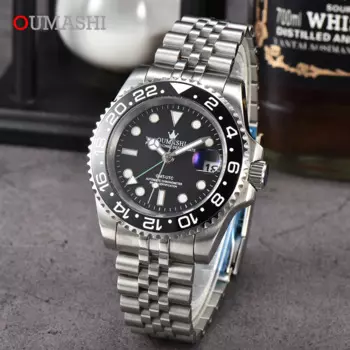 Роскошные мужские механические часы Oumashi 40 мм с механизмом NH34, водонепроницаемые электронные часы GMT, мужские часы