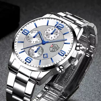 Роскошные мужские спортивные часы из нержавеющей стали, модные мужские деловые кварцевые часы с кожаным ремешком, мужские светящиеся часы с календарем, часы