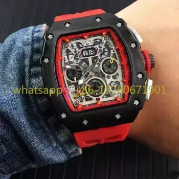 Роскошные новые автоматические механические часы для мужчин из нержавеющей стали, черные часы со скелетом Flyback, резиновый ремешок