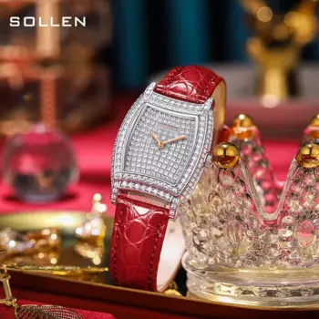 Роскошные полностью алмазные часы 2023 новейшие повседневные Модные Красные кварцевые часы высокого качества с кожаным ремешком женские часы 30 м Водонепроницаемые 430