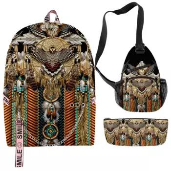 Роскошные популярные забавные индийские 3D принты, 3 шт./компл., школьные сумки, многофункциональный дорожный рюкзак, нагрудная сумка, пенал