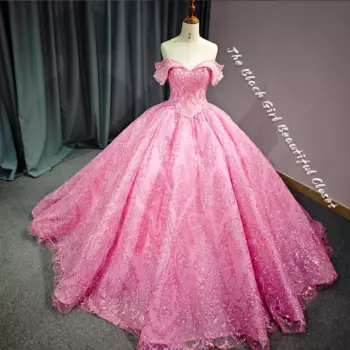 Роскошные розовые платья 15 Quinceanera 2024 Изысканный тюль на бретельках с открытыми плечами и аппликацией