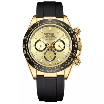 Роскошные Водонепроницаемые часы GUANQIN 100 м, сапфировое стекло, светящиеся Автоматические Мужские механические Стальные наручные часы с резиновым ремешком