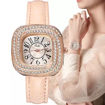 Роскошные женские кварцевые часы со звездами, квадратными, арабскими цифрами и бриллиантами, модные розовые женские часы с кожаным ремешком, наручные часы в подарок