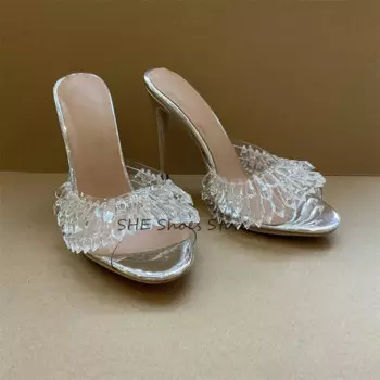 Роскошные женские туфли на высоком каблуке с кристаллами на одной лямке, изготовленные на заказ, прозрачные декоративные тапочки, женские туфли-лодочки с ремешком на пятке
