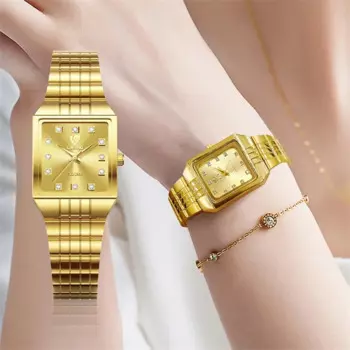 Роскошные золотые часы LIEBIG с бриллиантами для женщин, модный бренд, часы для пары, женские кварцевые мужские часы, часы с квадратным стальным ремешком