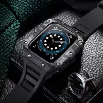Роскошный чехол из углеродного волокна для Apple Watch 8 45 мм ремешок 41 мм резиновый ремешок для apple watch SE 6 5 4 44 мм 40 мм серия 7 мм 45 браслет