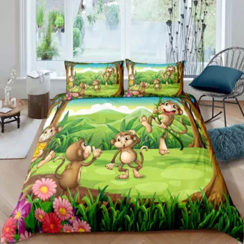 Роскошный Домашний Комплект постельного белья с 3D рисунком обезьяны, пододеяльник, наволочка, Детский Комплект постельного белья, размеры Queen и King, EU/US/AU/UK