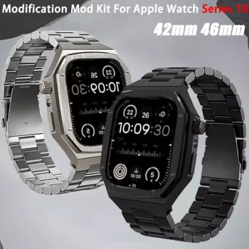 Роскошный комплект модификации для Apple Watch, ремешок 42 мм, 46 мм, ремешок из нержавеющей стали для iwatch Series 10, аксессуары в металлическом каркасе