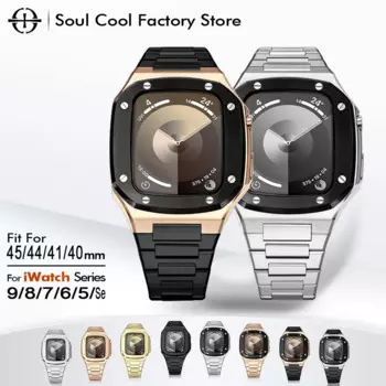 Роскошный комплект модификации из нержавеющей стали для Apple Watch 9, 8, 7, 45 мм, 41 мм, ремешок для 44 мм, 40 мм, iWatch , ремешок 7, 6, 5, 4, SE