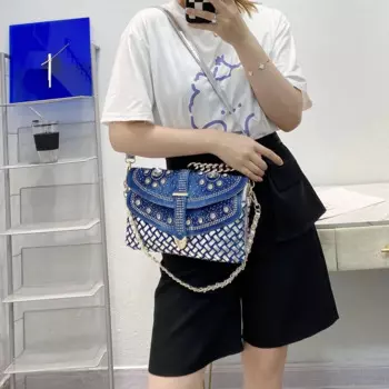 Роскошный маленький кошелек с бриллиантами и сумочки, новинка 2023, женская сумка-тоут, дизайнерская джинсовая сумка с заклепками, сумка-клатч через плечо из денима