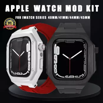 Роскошный модификационный комплект для Apple Watch 8 7 44 мм 45 мм 40 мм 41 мм Корпус из нержавеющей стали Резиновый спортивный ремешок для IWatch Series 6 5 4