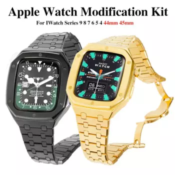 Роскошный модификационный комплект для Apple Watch Band 45 мм 44 мм Mod Kit Металлический корпус из нержавеющей стали Ремешок для IWatch Series 9 8 7 6 5 4 SE