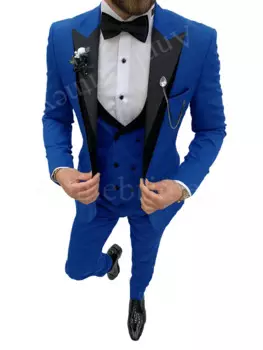 Роскошный мужской костюм, комплект новейшего дизайна, пиджак, брюки, жилет, костюмы, приталенный мужской смокинг для жениха, королевский синий, бордовый мужской костюм s