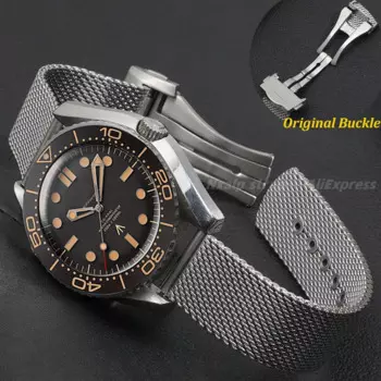 Роскошный ремешок для часов Omega Seamaster 007 300, Миланский сетчатый ремешок для дайвинга, оригинальный складной браслет с пряжкой из нержавеющей стали, 20 мм