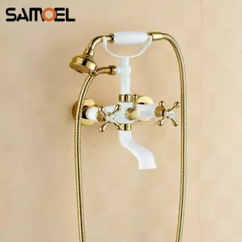 Роскошный смеситель для душа в европейском стиле, белый смеситель для ванной комнаты, двойные ручки, настенный набор для ванны, душевой набор WS2001
