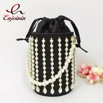 Роскошный вечерний клатч-ведро с жемчугом для женщин, модная дизайнерская сумочка через плечо с бисером, шикарная женская сумка на ремне с цепочкой