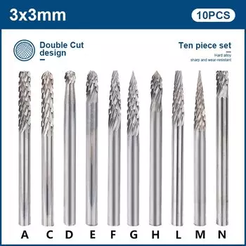 Ротационные напильники XCAN, 10 шт., 3 мм, карбид, двойной/один рез