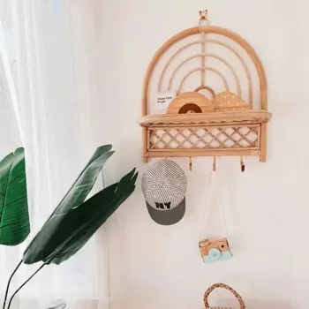 Ротанговая кукла в винтажном стиле, одежда, искусственное пальто, домашняя гостиная, 2-Ярусные настенные подвесные полки из ротанга