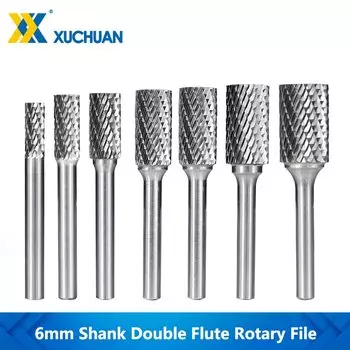 Роторный напильник с двойной резьбой типа А, гравировальное долото с ЧПУ, 6 мм, хвостовик для металлообработки, инструменты для резьбы, роторные напильники из карбида вольфрама