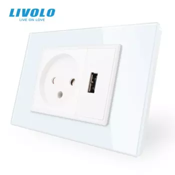 Розетка Livolo с зарядным устройством USB, панель из белого/черного хрустального стекла, настенная розетка переменного тока 250 В 16 А, VL-C9C1IL1U-11/12